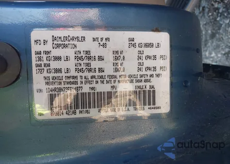 2003 Dodge Durango Sport/Sxt z USA, uszkodzony, nr VIN 1D4HR38N73F614977